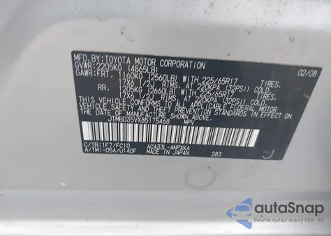 2008 Toyota Rav4 из США, поврежденный, VIN JTMBD35VX85175468